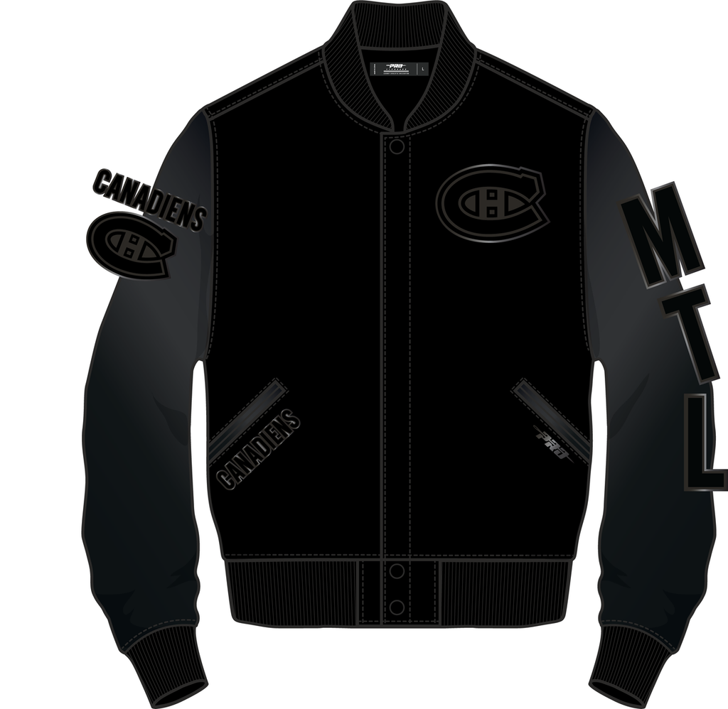 Montreal Canadiens NHL Pro Standard Men Black Classic Wool Varsity Jacket product image 1, provided for visual reference and