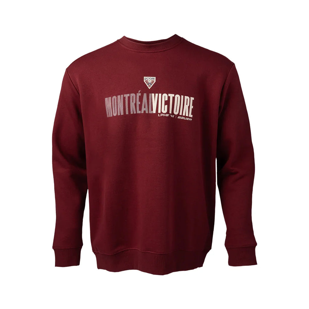 Montreal Victoire PWHL Bauer Unisex Maroon Crew Sweater product image 1, provided for visual reference and product detail