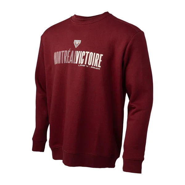 Montreal Victoire PWHL Bauer Unisex Maroon Crew Sweater product image 2, provided for visual reference and product detail