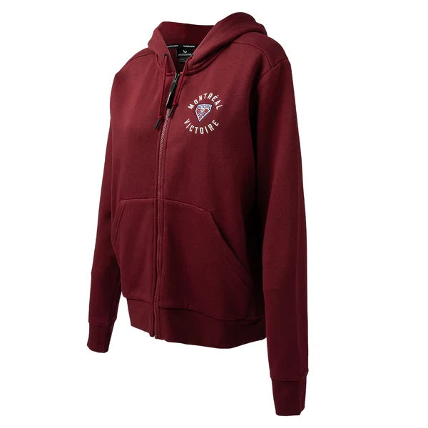 Montreal Victoire PWHL Bauer Women Maroon Full Zip Hoodie product image 1, provided for visual reference and product detail