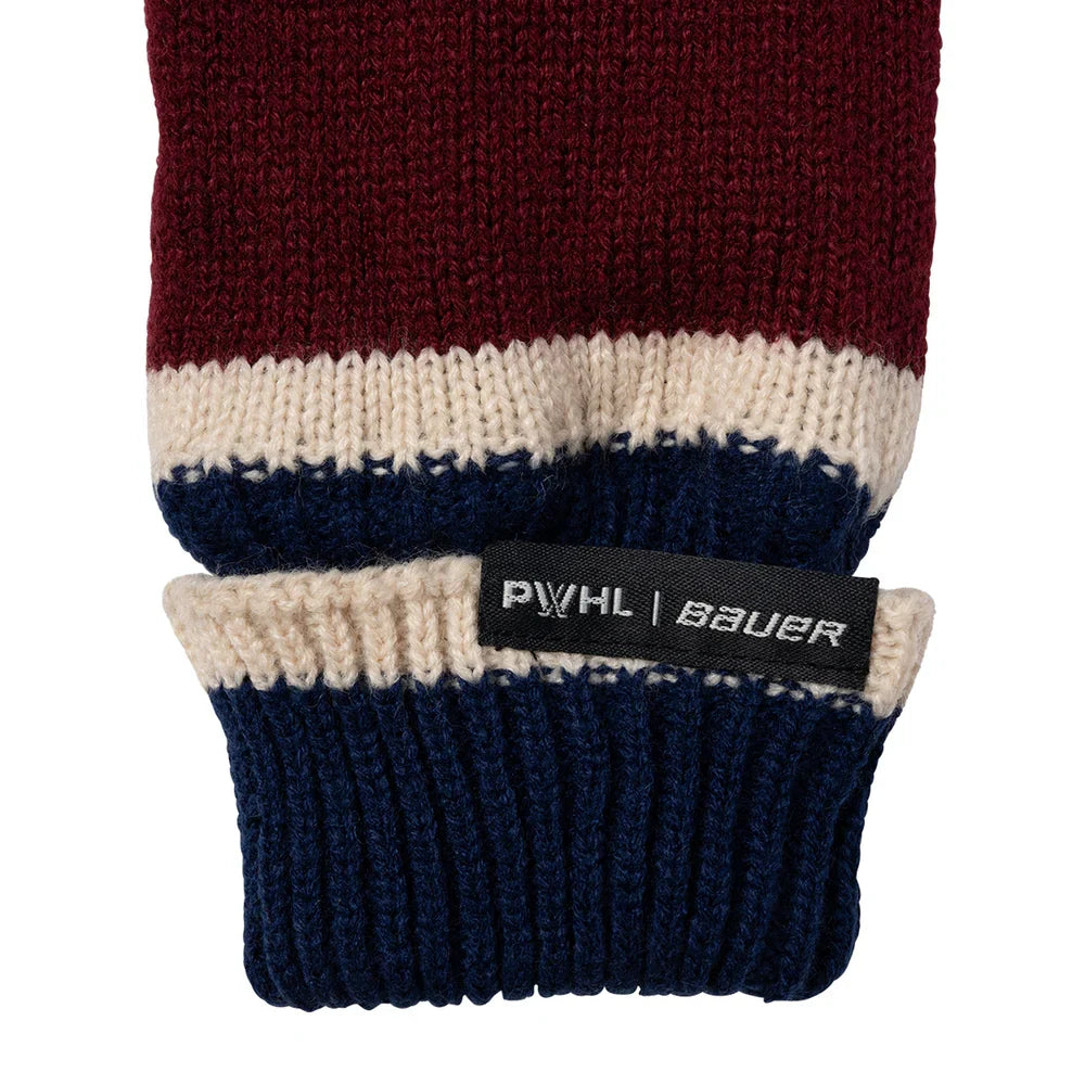 Montreal Victoire PWHL Bauer Unisex Maroon Team Mittens product image 3, provided for visual reference and product detail
