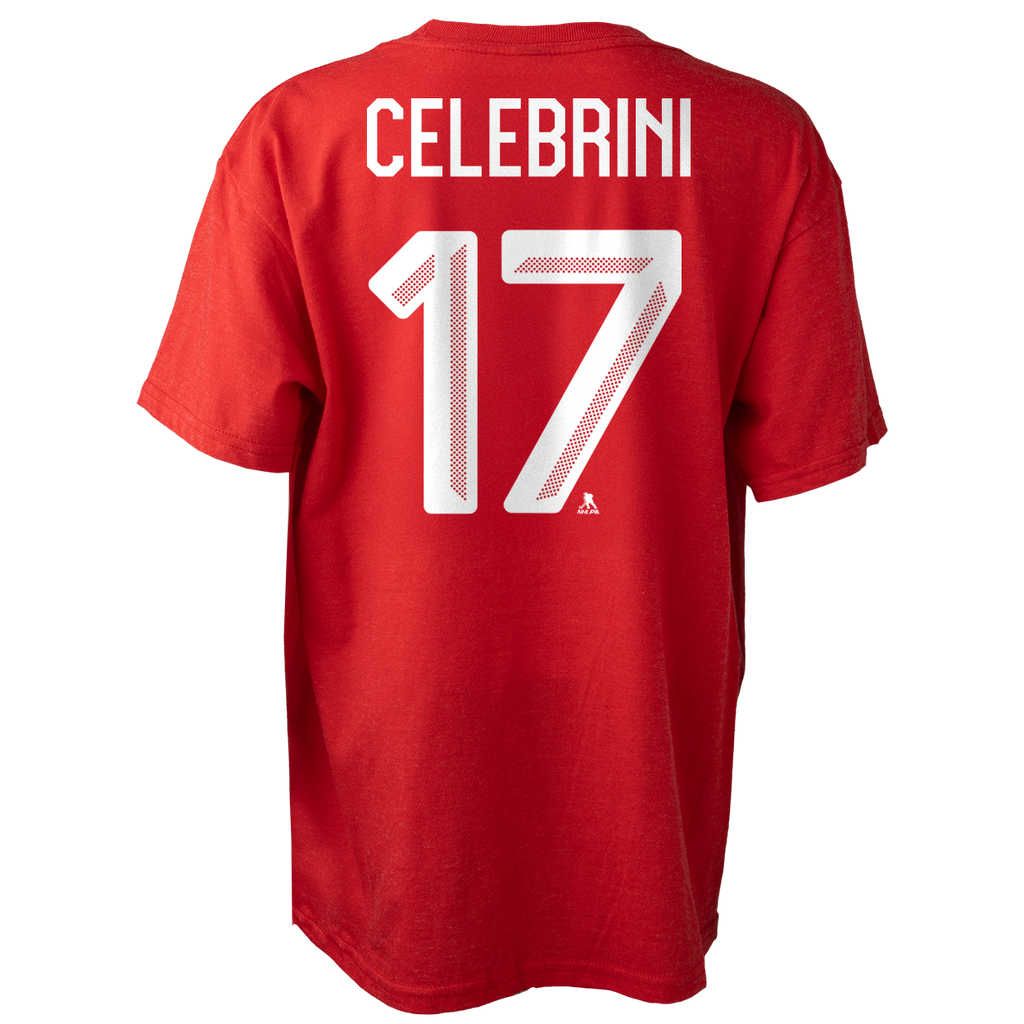 Macklin Celebrini Hockey Canada IIHF Bauer Men Red Player T-Shirt product image 1, provided for visual reference and product