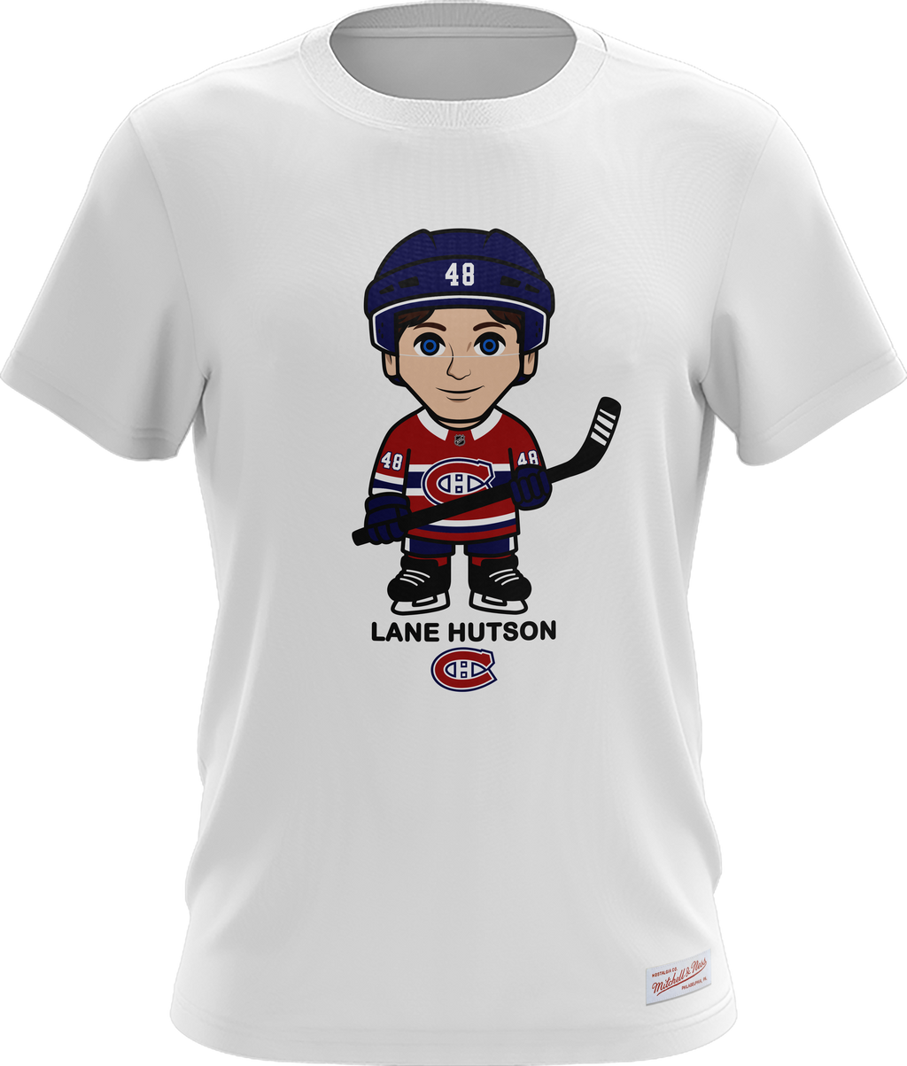 Lane Hutson Montreal Canadiens NHL Mitchell & Ness Men White Milo T-Shirt product image 1, provided for visual reference and