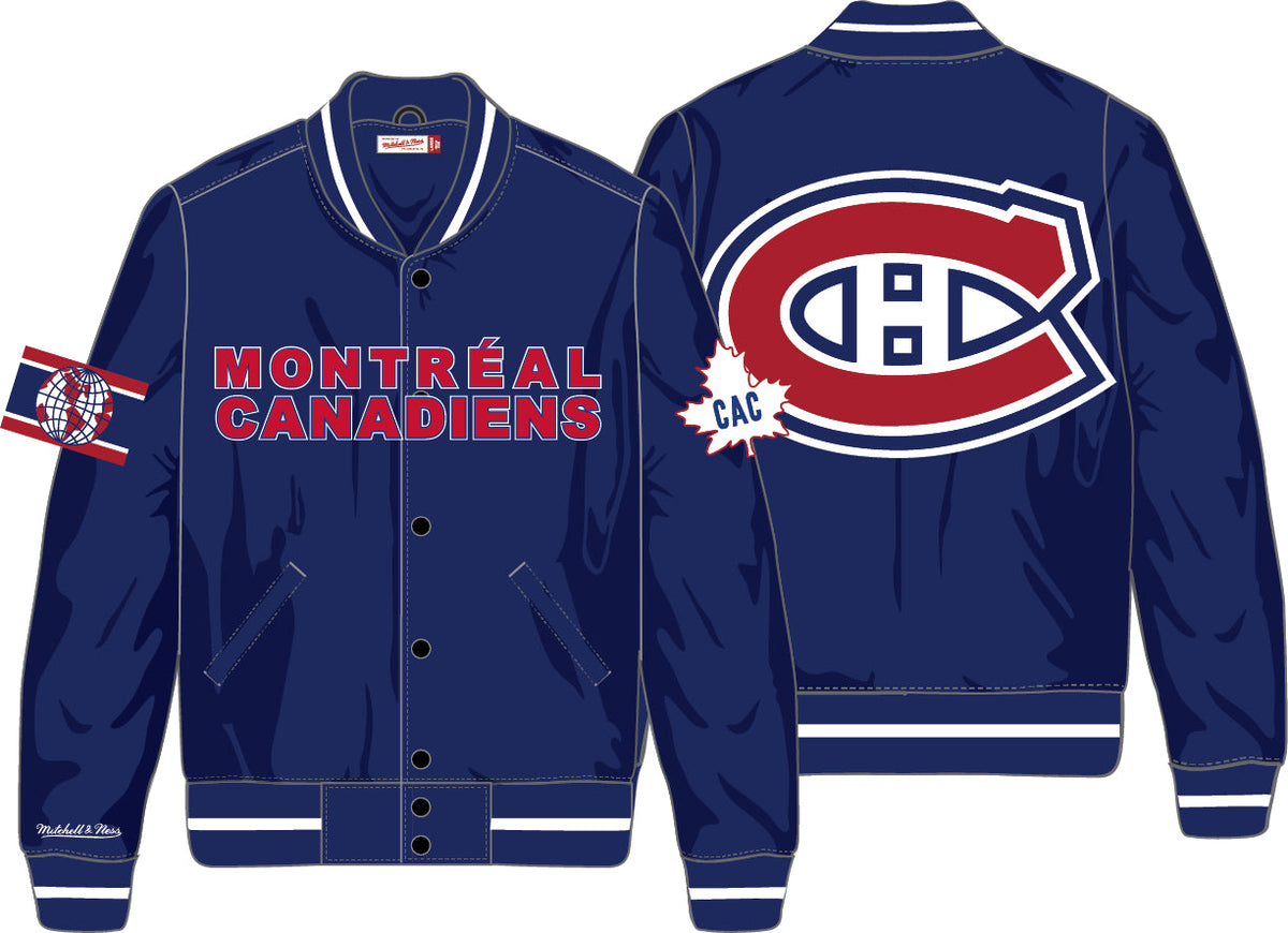 Montreal Canadiens NHL Mitchell & Ness Men’s Navy Big Hood Satin Jacket product image 1, provided for visual reference and