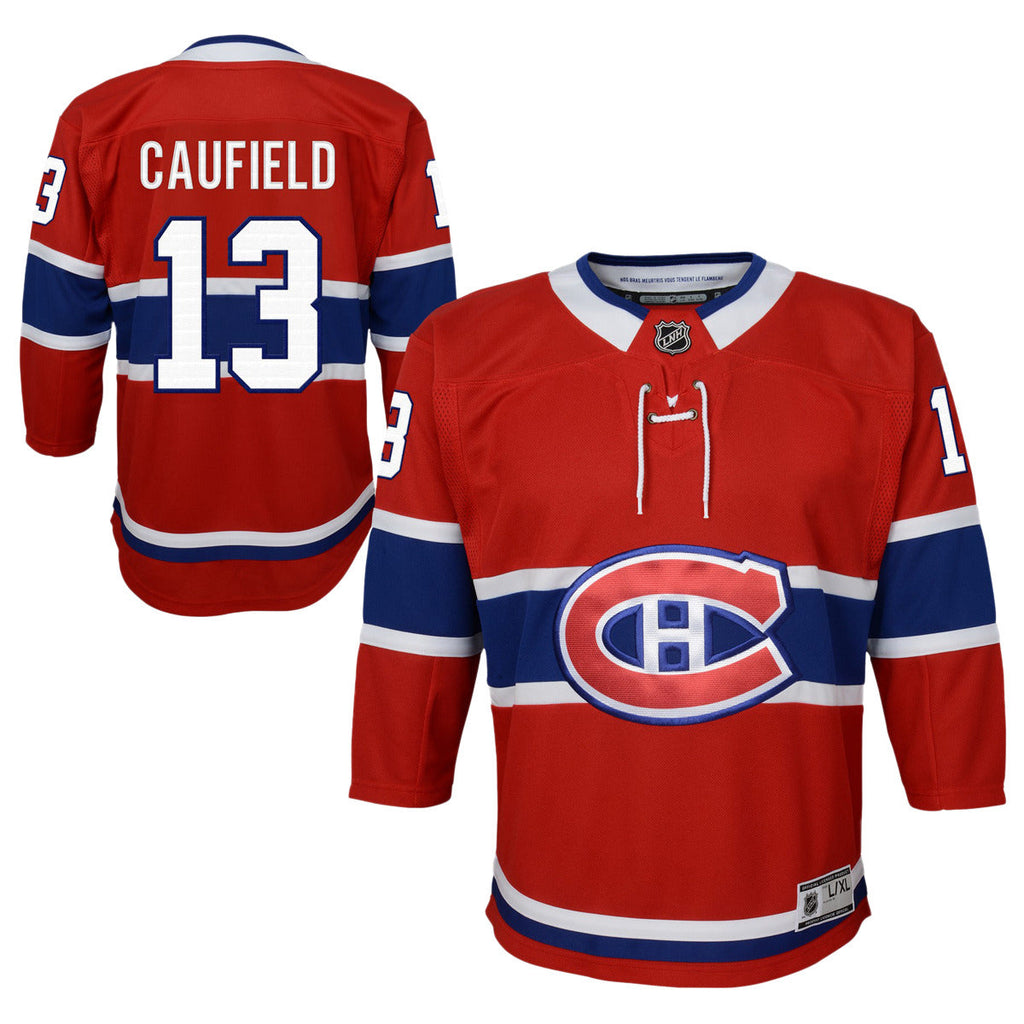 Cole Caufield #13 Montreal Canadiens NHL Outerstuff Youth Red Premier Jersey product image 2, provided for visual reference