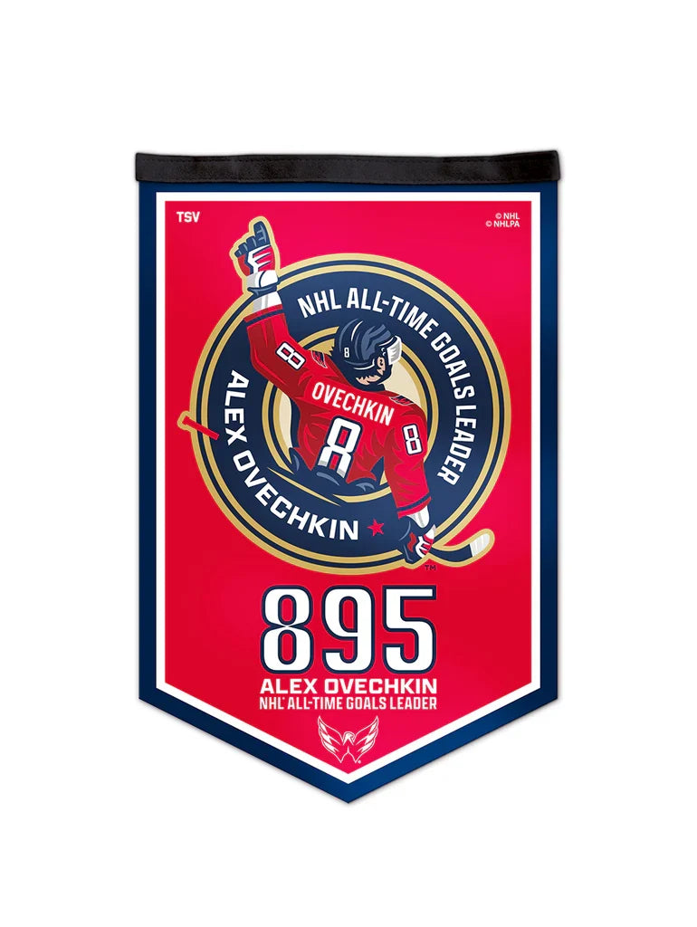 Alex Ovechkin Washington Capitals NHL TSV 895 All-Time Goals Leader 12"x18" Felt Victory Team Banner product image 1,