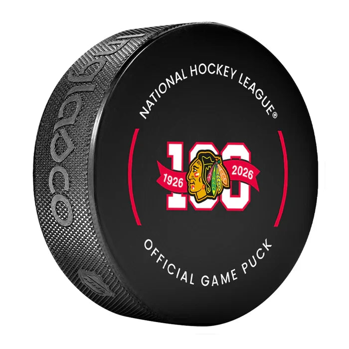Chicago Blackhawks NHL Inglasco 2025-26 100th Anniversary Officially Licensed Game Hockey Puck product image 3, provided for