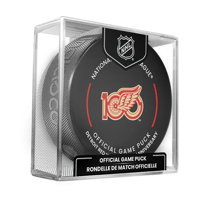 Detroit Red Wings NHL Inglasco 2025-26 100th Anniversary Officially Licensed Game Hockey Puck product image 1, provided for