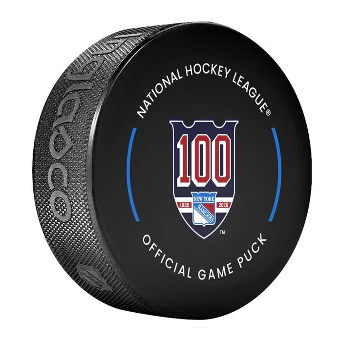 New York Rangers NHL Inglasco 2025-26 100th Anniversary Officially Licensed Game Hockey Puck product image 3, provided for