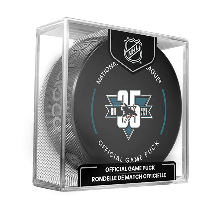 San Jose Sharks NHL Inglasco 2025-26 35th Anniversary Officially Licensed Game Hockey Puck product image 1, provided for