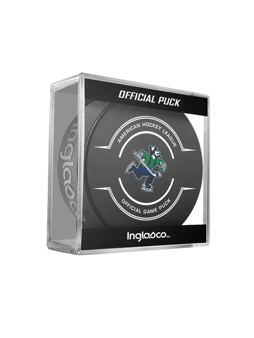 Abbotsford Canucks AHL Inglasco 2024-25 Officially Licensed Game Hockey Puck product image 1, provided for visual reference