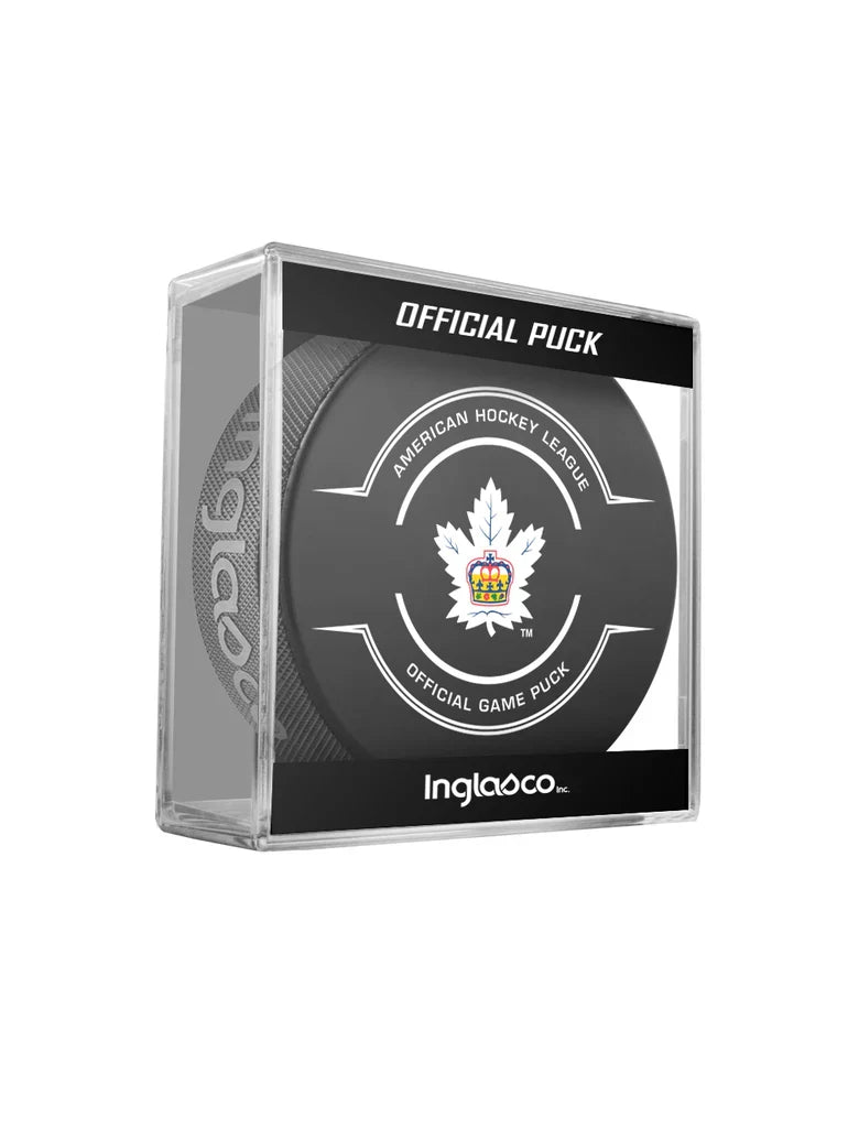 Toronto Marlies AHL Inglasco 2024-25 Officially Licensed Game Hockey Puck product image 1, provided for visual reference and