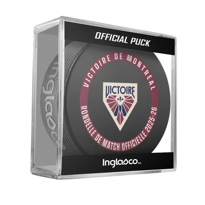 Montreal Victoire PWHL Inglasco 2025-2026 Officially Licensed Game Hockey Puck product image 1, provided for visual