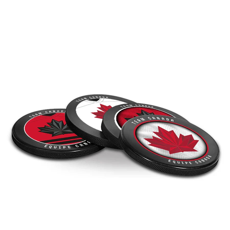 Hockey Canada IIHF Inglasco 2026 Winter Olympics 4 Pack Puck Coaster Set product image 2, provided for visual reference and