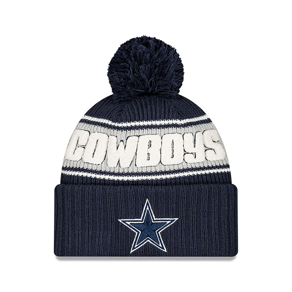 Dallas Cowboys NFL New Era Men Navy 2024 Sideline Sport Knit Pom Hat product image 1, provided for visual reference and