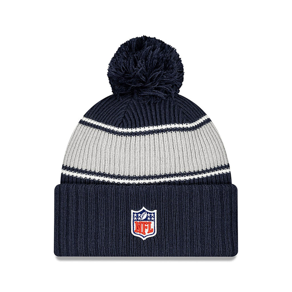 Dallas Cowboys NFL New Era Men Navy 2024 Sideline Sport Knit Pom Hat product image 2, provided for visual reference and