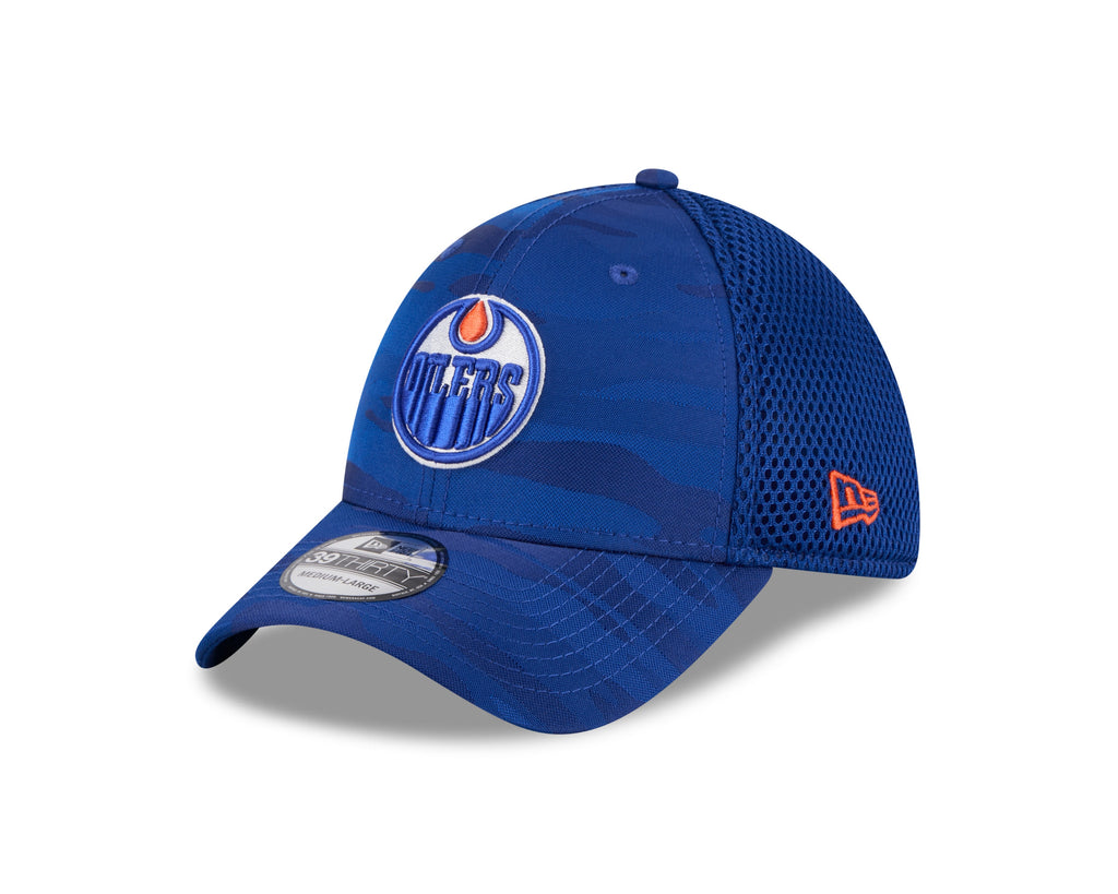 Edmonton Oilers NHL New Era Men Royal 39Thirty Camo Neo Stretch Fit Hat product image 1, provided for visual reference and