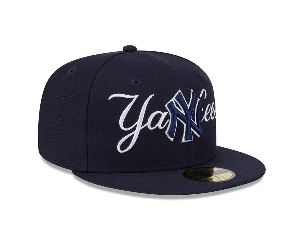 New York Yankees MLB New Era Men Dark Navy 59Fifty Overlap Scipt Fitted Hat product image 6, provided for visual reference
