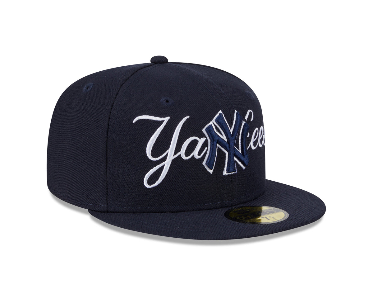 New York Yankees MLB New Era Men Dark Navy 59Fifty Overlap Scipt Fitted Hat product image 6, provided for visual reference