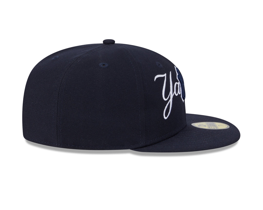 New York Yankees MLB New Era Men Dark Navy 59Fifty Overlap Scipt Fitted Hat product image 4, provided for visual reference