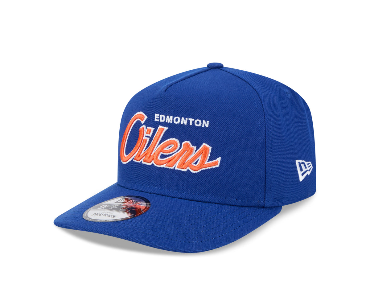 Edmonton Oilers NHL New Era Men Royal 9Fifty Script A-Frame Snapback Hat product image 6, provided for visual reference and