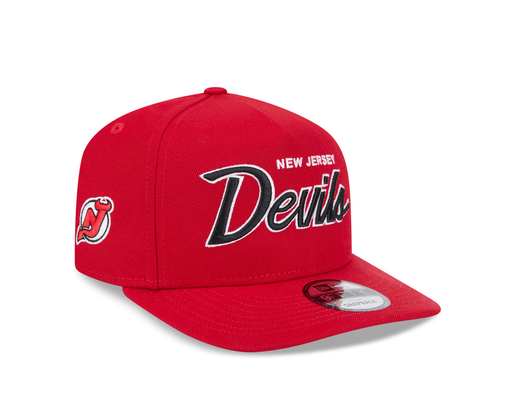 New Jersey Devils NHL New Era Men Red 9FIfty Script A-Frame Snapback product image 1, provided for visual reference and