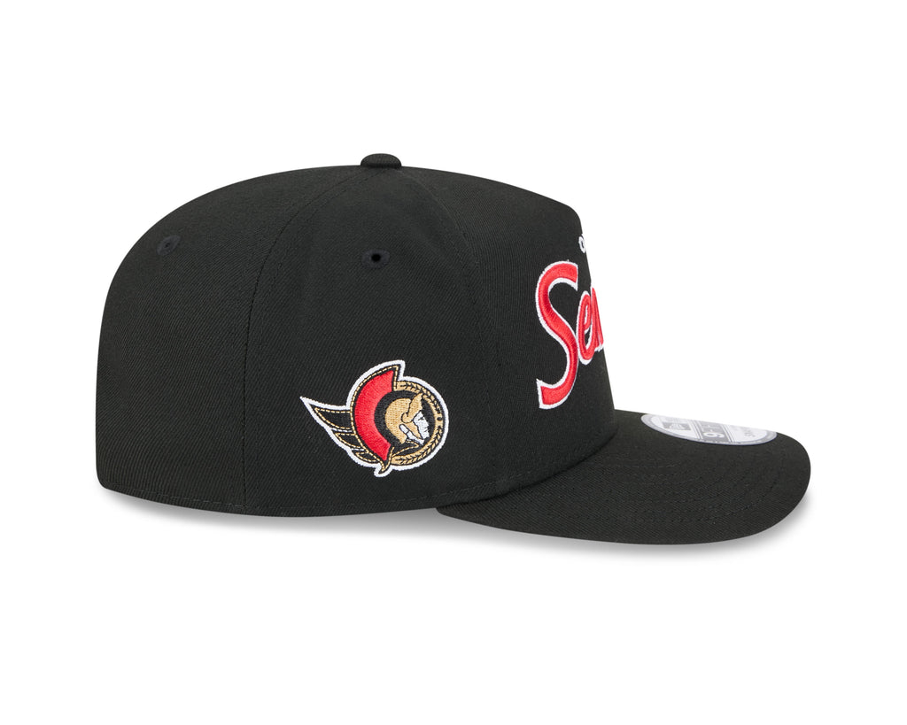 Ottawa Senators NHL New Era Men Black 9FIfty Script A-Frame Snapback product image 4, provided for visual reference and