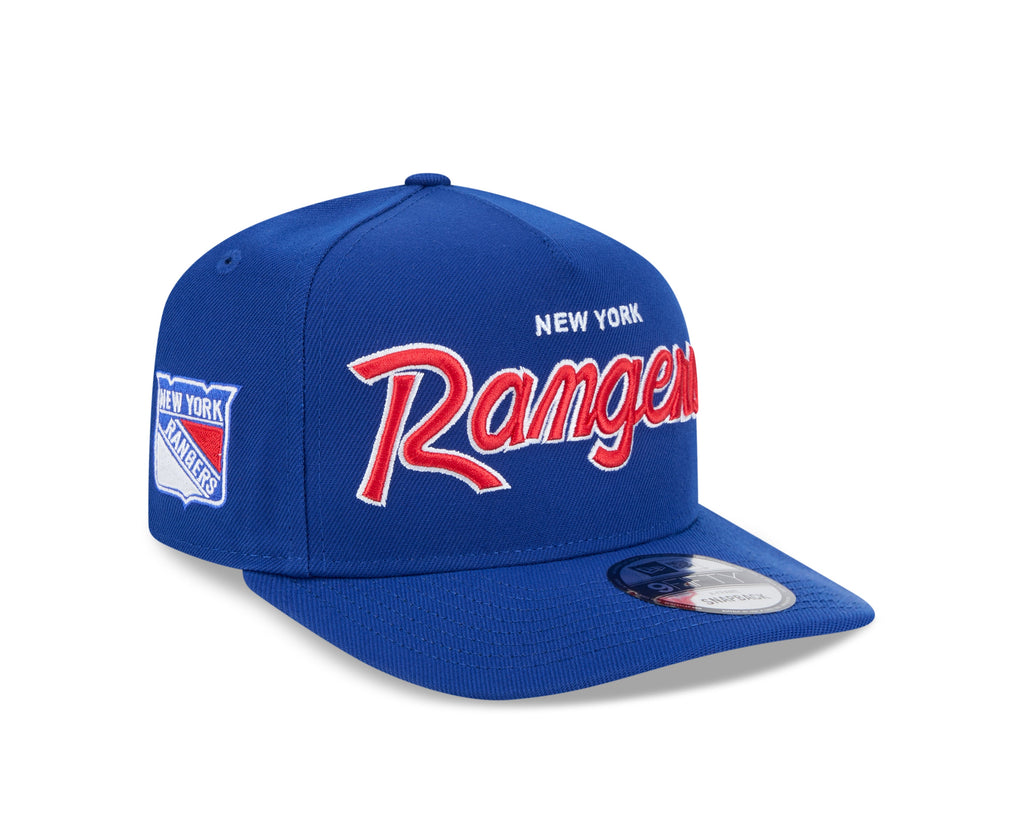 New York Rangers NHL New Era Men Royal 9FIfty Script A-Frame Snapback product image 1, provided for visual reference and