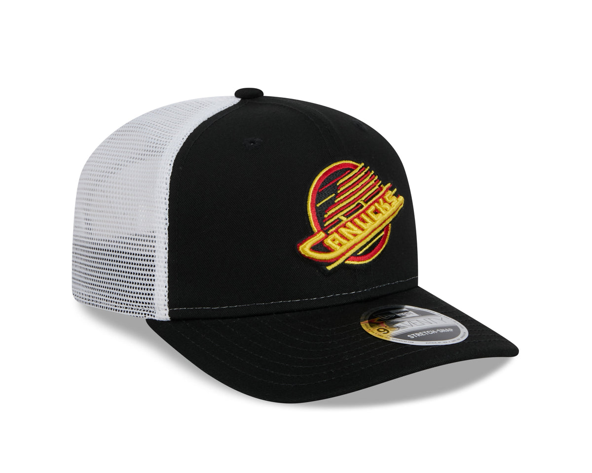 Vancouver Canucks NHL New Era Men Black 9Seventy Trucker Snapback Hat product image 6, provided for visual reference and