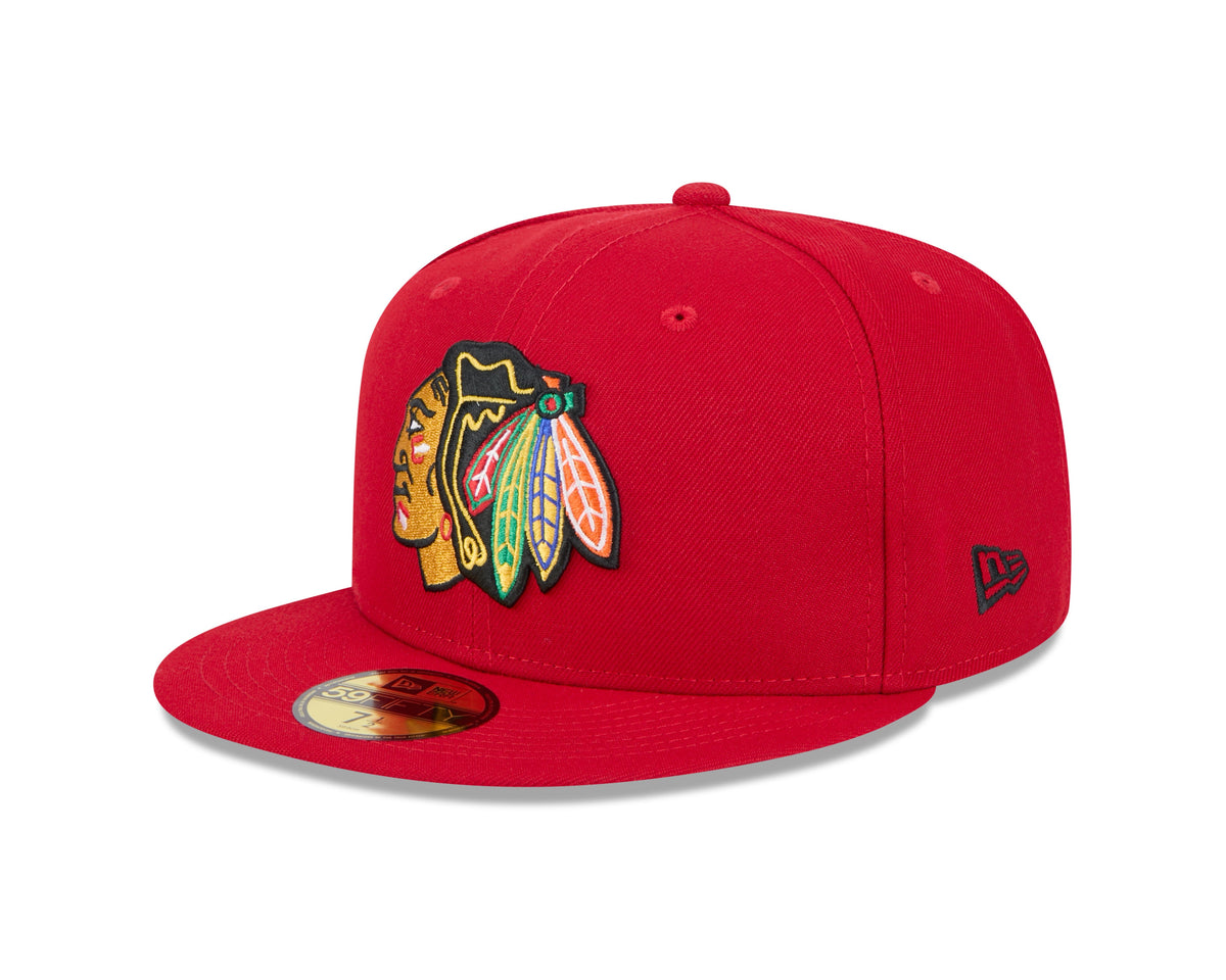 Chicago Blackhawks NHL New Era Men Red 59Fifty Core Fitted Hat product image 1, provided for visual reference and product