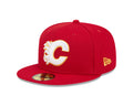 Calgary Flames NHL New Era Men Red 59Fifty Core Fitted Hat product image 1, provided for visual reference and product detail