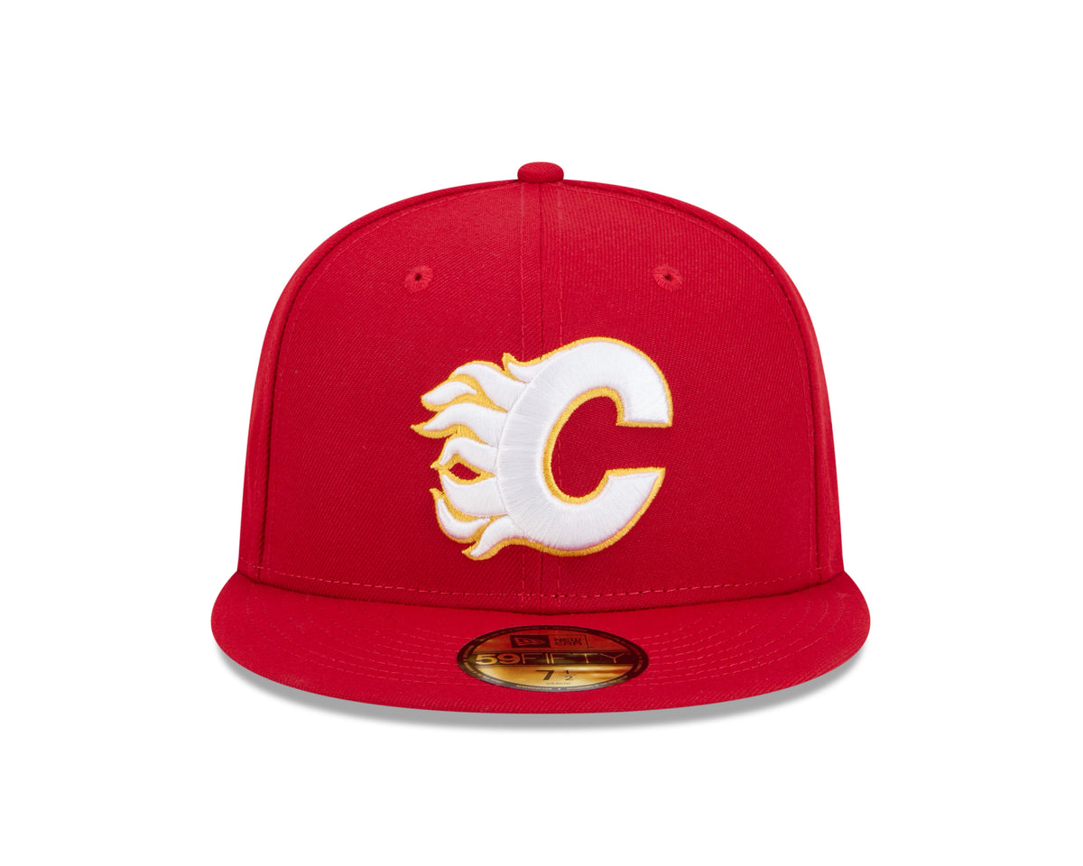 Calgary Flames NHL New Era Men Red 59Fifty Core Fitted Hat product image 7, provided for visual reference and product detail