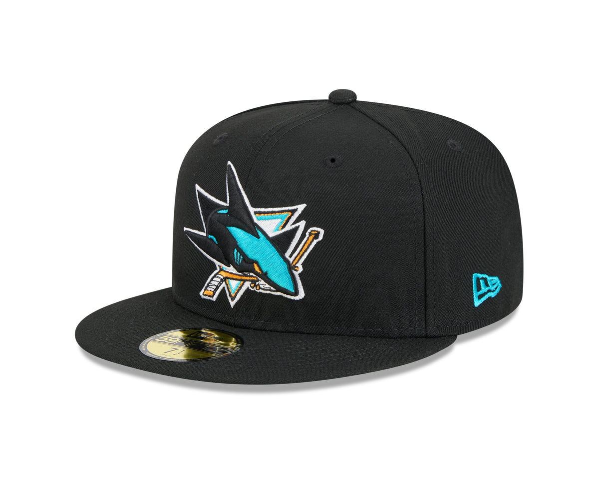 San Jose Sharks NHL New Era Men Black 59Fifty Core Fitted Hat product image 1, provided for visual reference and product