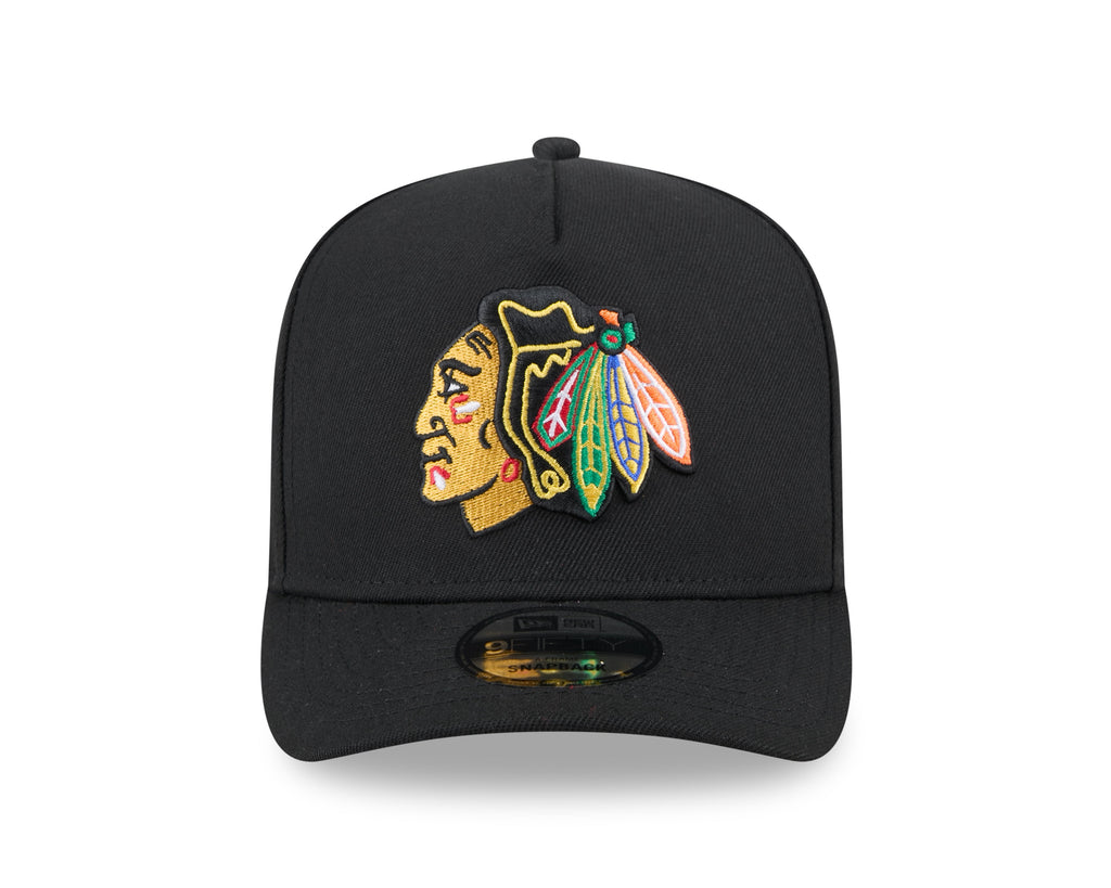 Chicago Blackhawks NHL New Era Men Black 9FIfty A-Frame Snapback Hat product image 6, provided for visual reference and