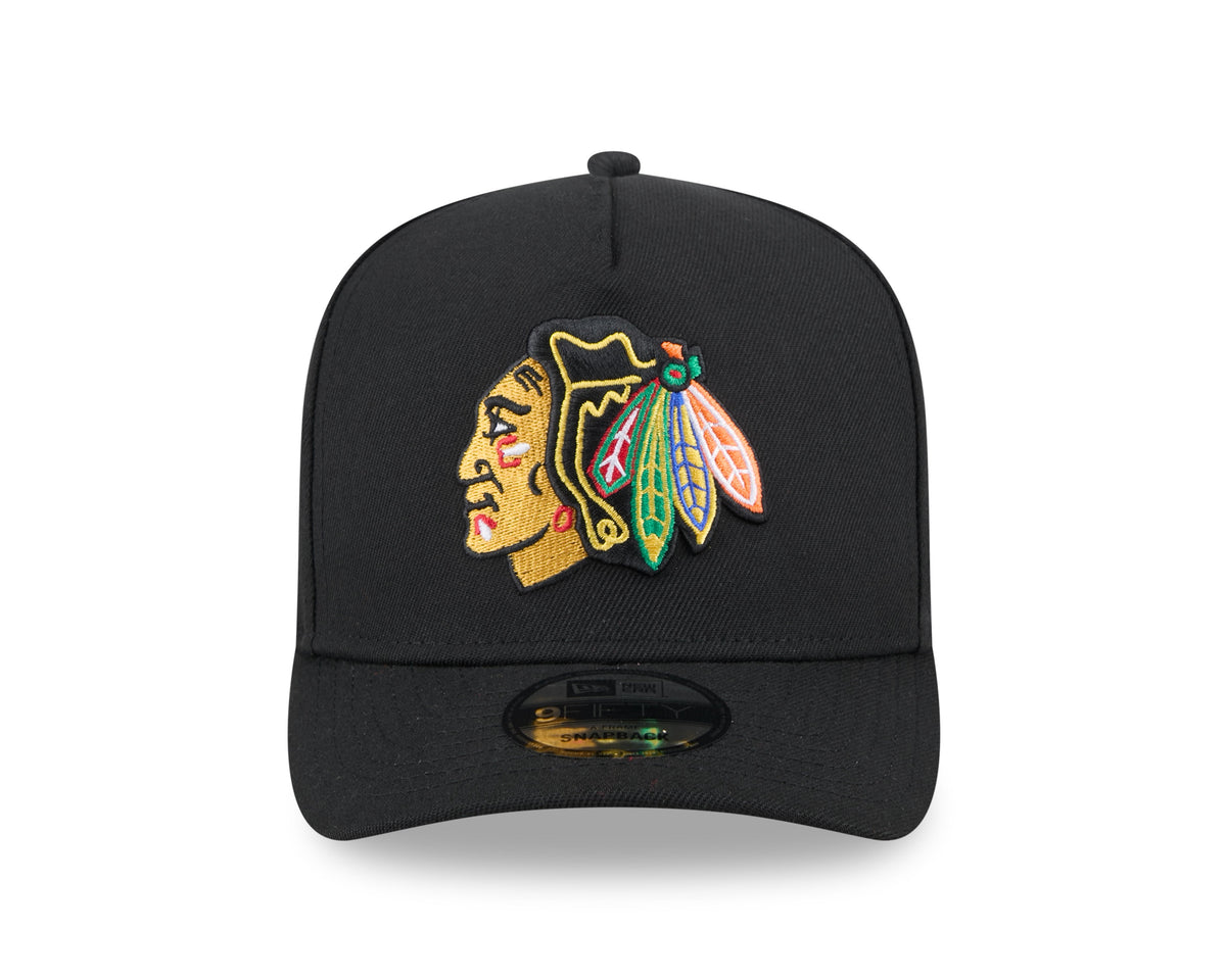 Chicago Blackhawks NHL New Era Men Black 9FIfty A-Frame Snapback Hat product image 6, provided for visual reference and