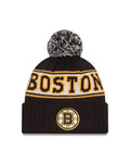Boston Bruins NHL New Era Men Black Retro Knit Pom Hat product image 1, provided for visual reference and product detail