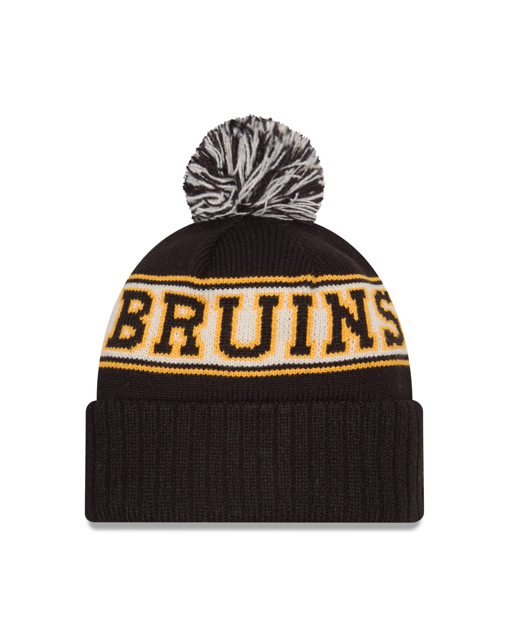 Boston Bruins NHL New Era Men Black Retro Knit Pom Hat product image 2, provided for visual reference and product detail