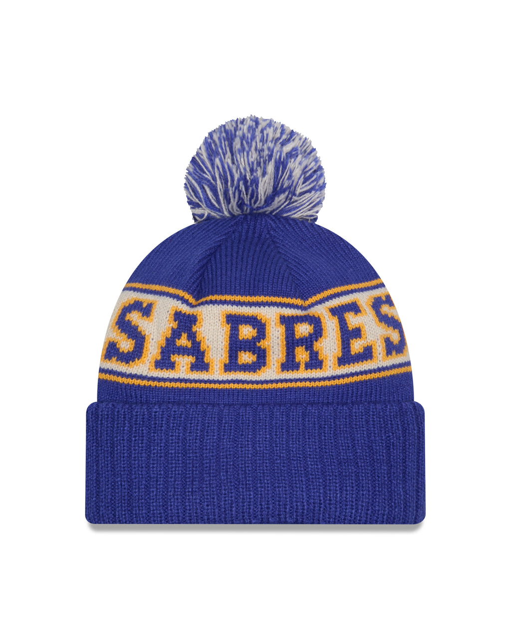 Buffalo Sabres NHL New Era Men Royal Retro Knit Pom Hat product image 2, provided for visual reference and product detail