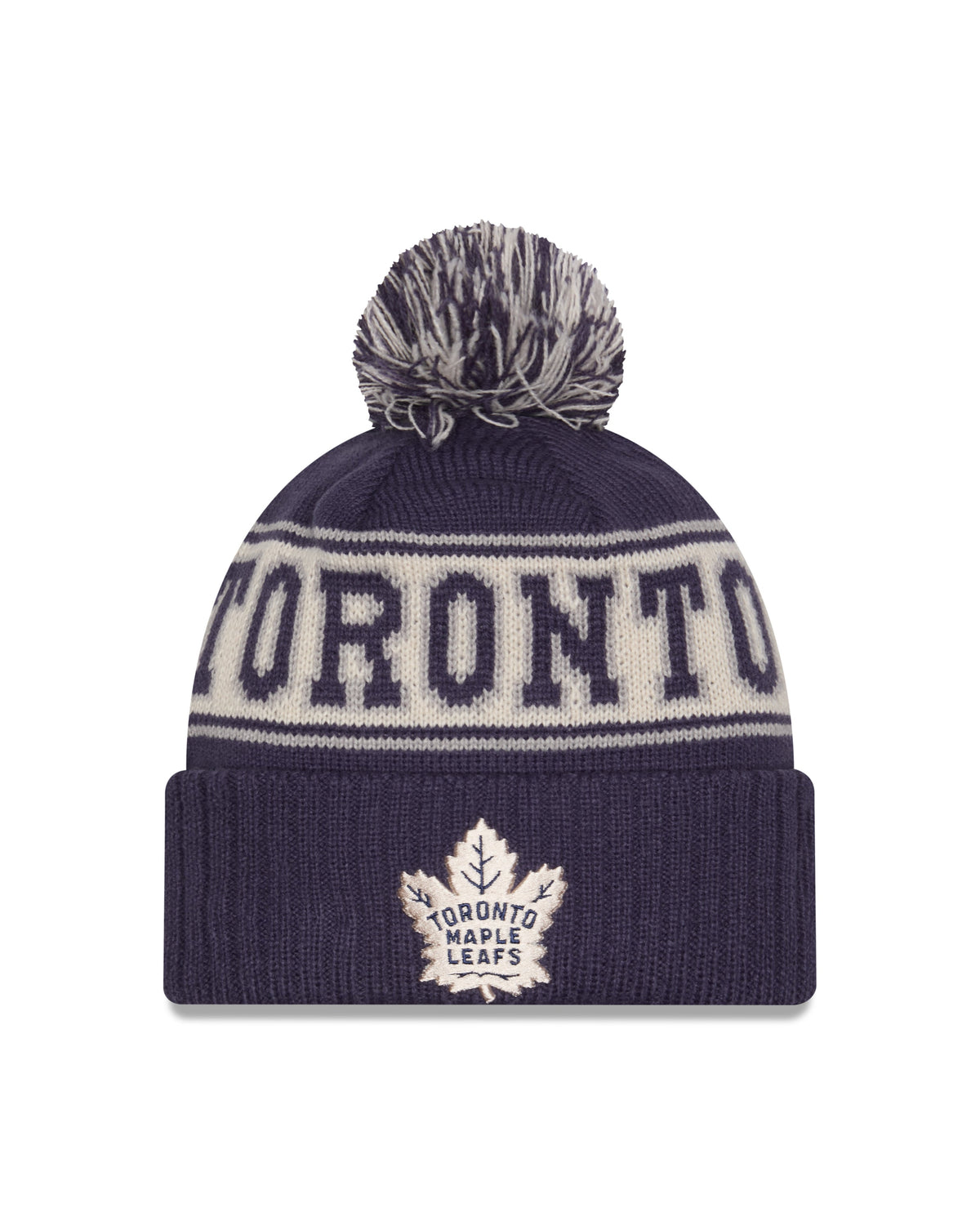 Toronto Maple Leafs NHL New Era Men Navy Retro Knit Pom Hat product image 1, provided for visual reference and product