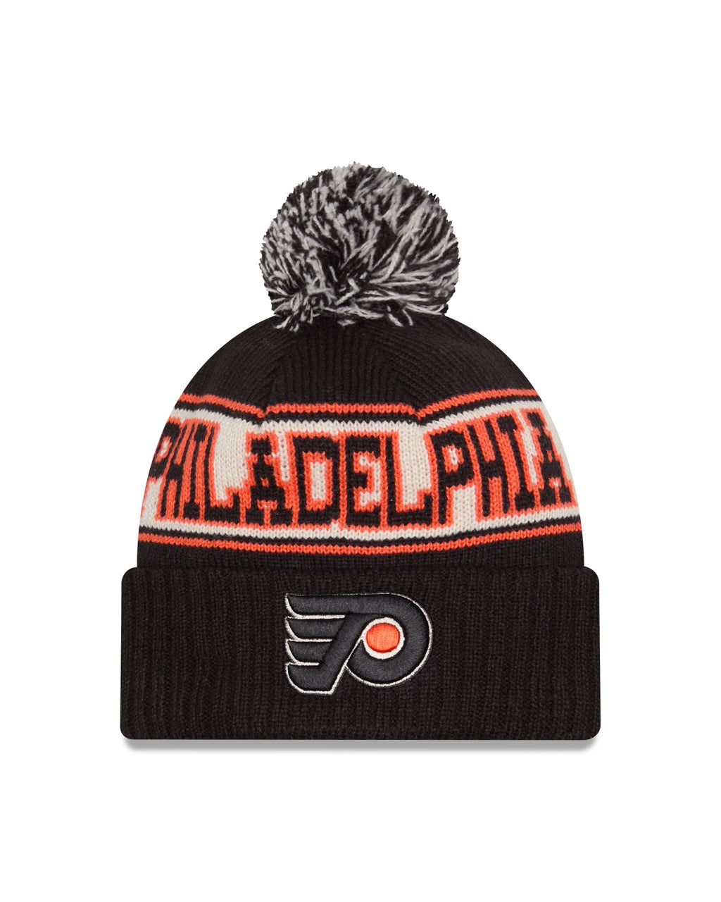 Philadelphia Flyers NHL New Era Men Black Retro Knit Pom Hat product image 1, provided for visual reference and product