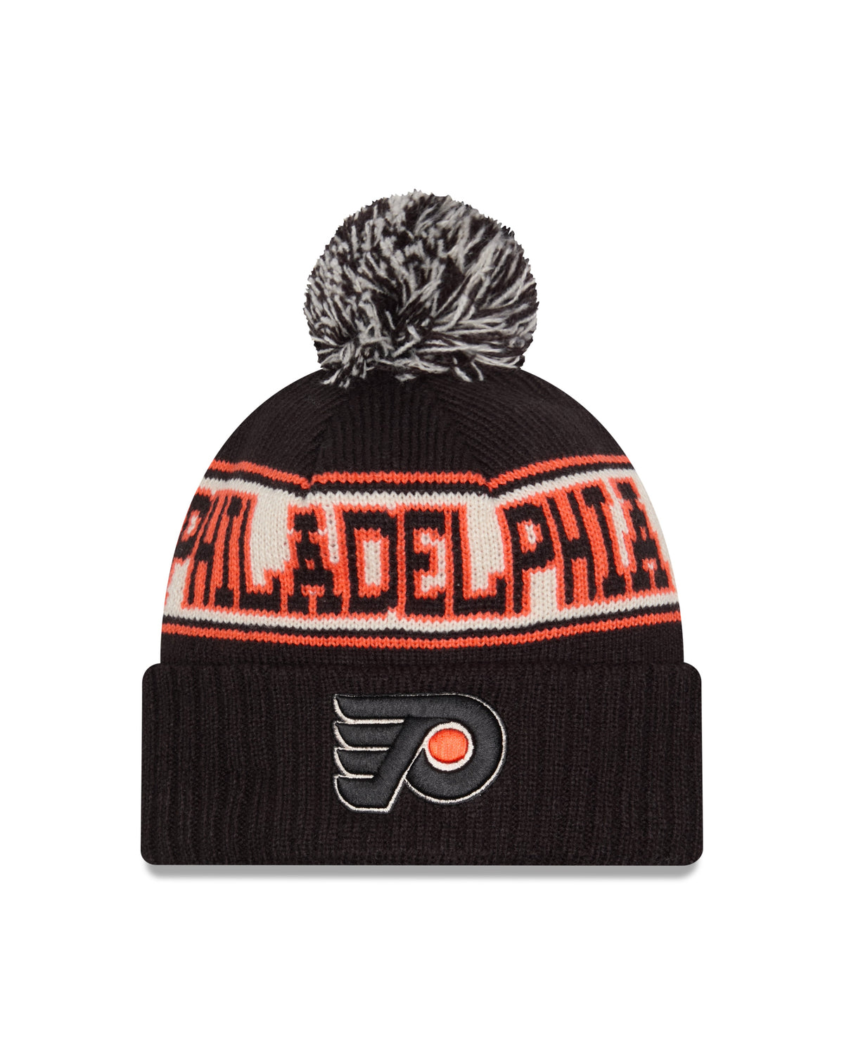 Philadelphia Flyers NHL New Era Men Black Retro Knit Pom Hat product image 1, provided for visual reference and product