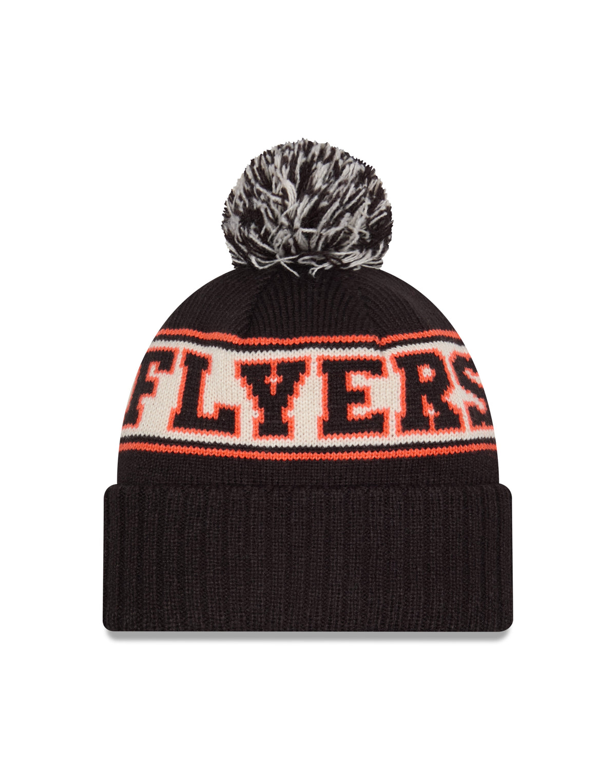 Philadelphia Flyers NHL New Era Men Black Retro Knit Pom Hat product image 2, provided for visual reference and product