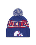 Quebec Nordiques NHL New Era Men Royal Retro Knit Pom Hat product image 1, provided for visual reference and product detail