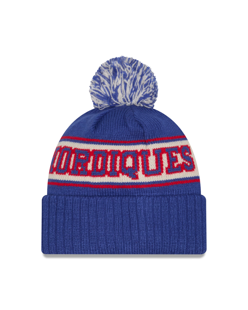 Quebec Nordiques NHL New Era Men Royal Retro Knit Pom Hat product image 2, provided for visual reference and product detail