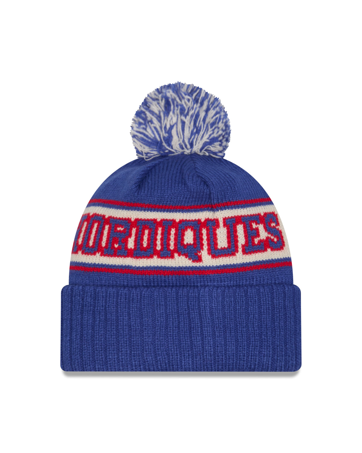 Quebec Nordiques NHL New Era Men Royal Retro Knit Pom Hat product image 2, provided for visual reference and product detail