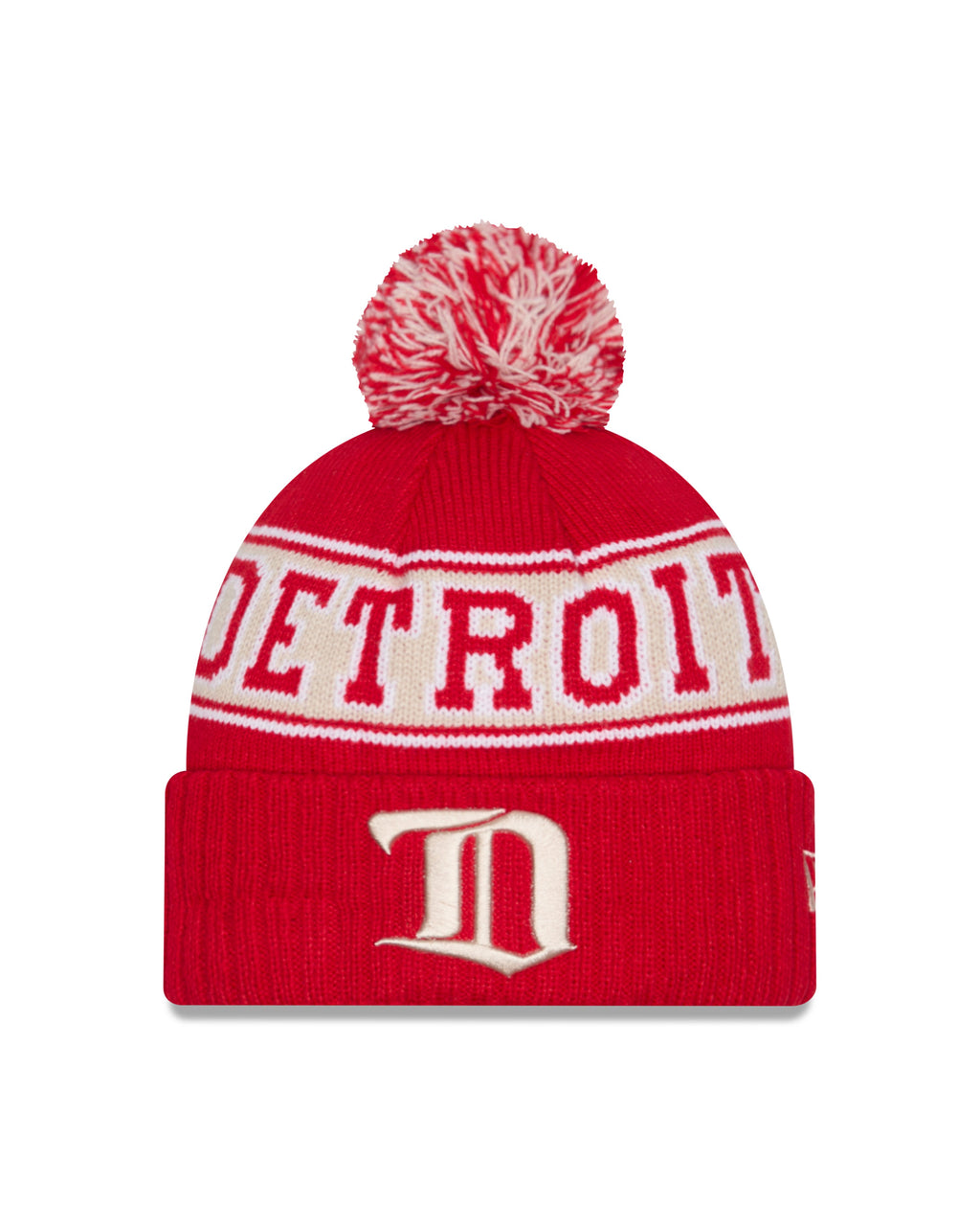 Detroit Red Wings NHL New Era Men Red Retro Knit Pom Hat product image 1, provided for visual reference and product detail