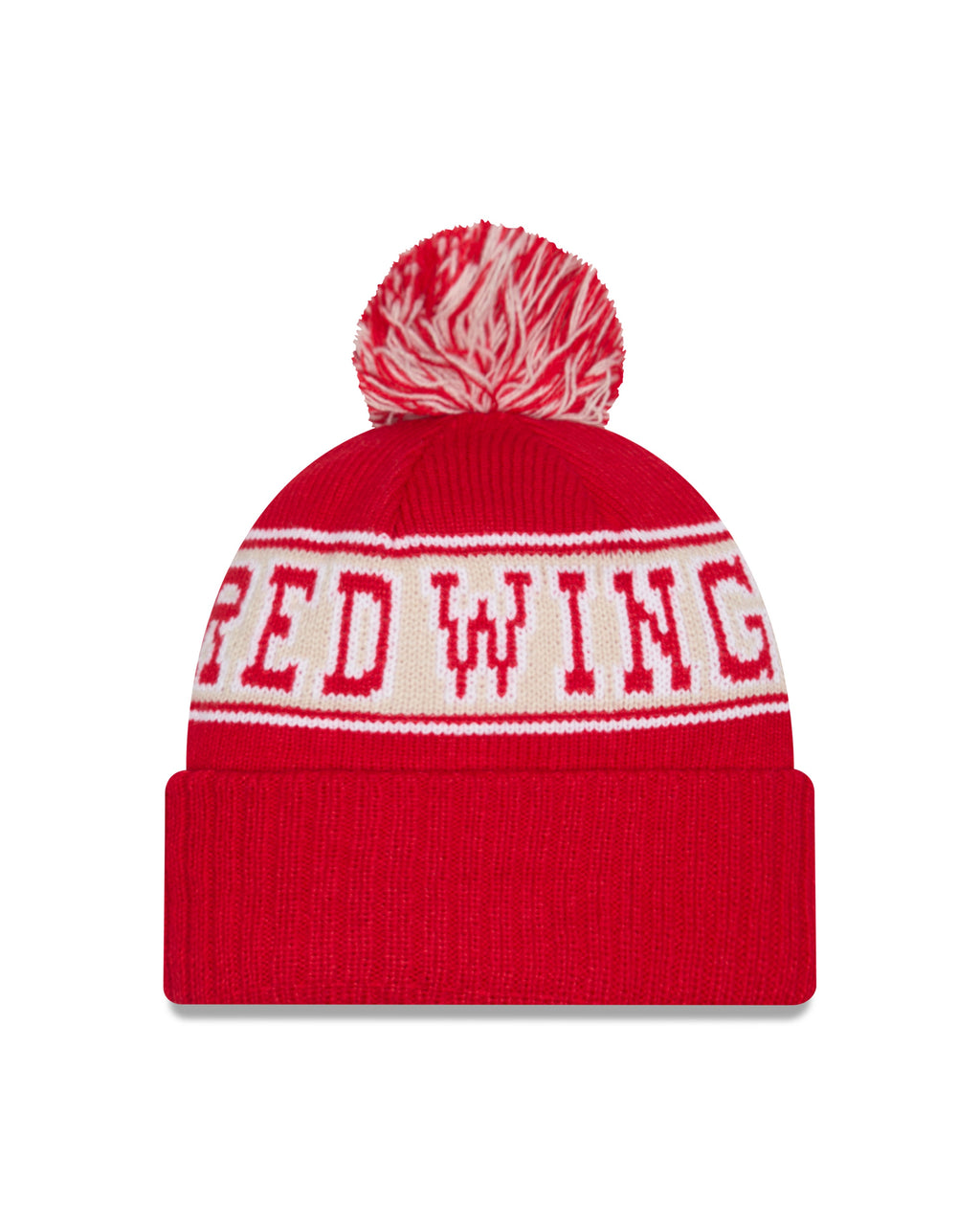 Detroit Red Wings NHL New Era Men Red Retro Knit Pom Hat product image 2, provided for visual reference and product detail