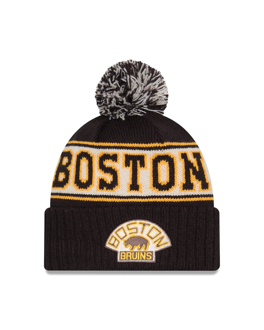 Boston Bruins NHL New Era Men Black Vintage Knit Pom Hat product image 1, provided for visual reference and product detail