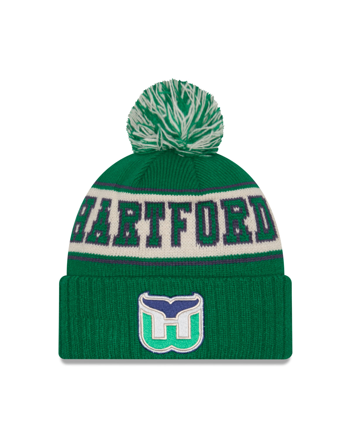 Hartford Whalers NHL New Era Men Green Retro Knit Pom Hat product image 1, provided for visual reference and product detail