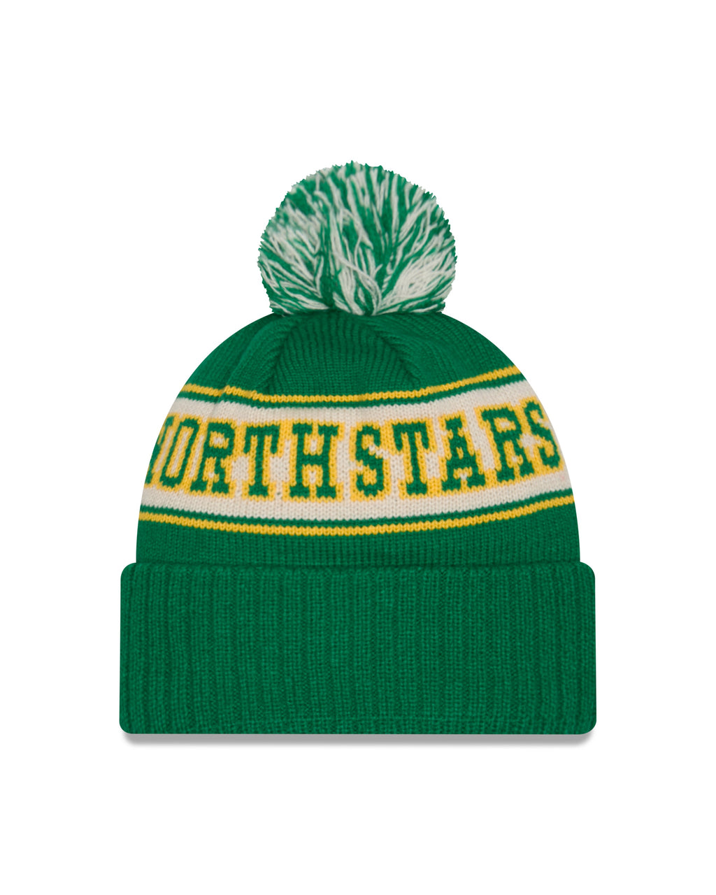 Minnesota North Stars NHL New Era Men Green Retro Knit Pom Hat product image 2, provided for visual reference and product